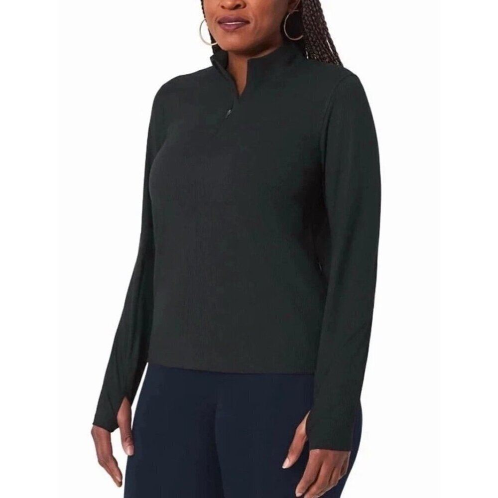 NEW Mondetta Women's L Active Ribbed 1/2 Zip Top Black Side zipper pocket